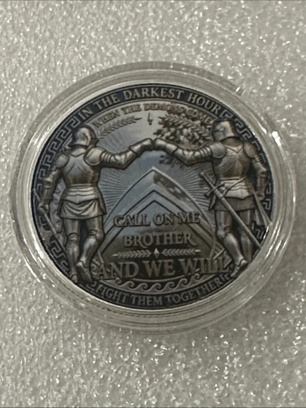 Commemorative Silver Tone Knight Challenge Coin - “Call On Me Brother”